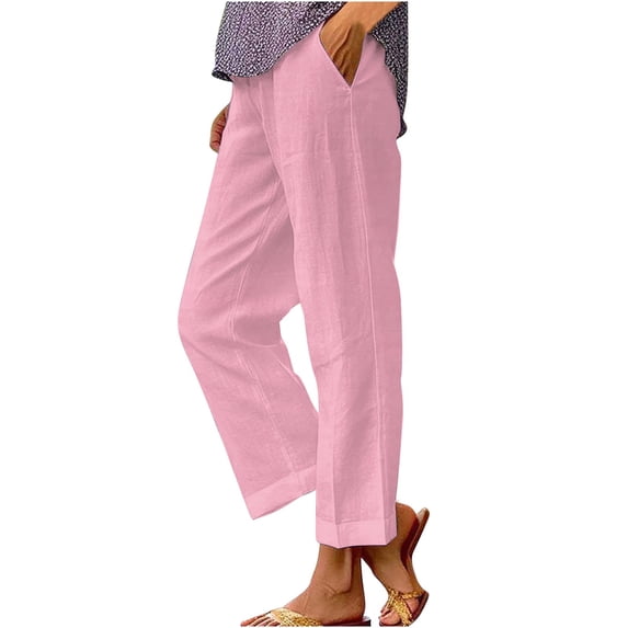 Pants for Women Work Loose Pocket Patch Cotton And Linen Casual Palazzo Wide Leg Pants