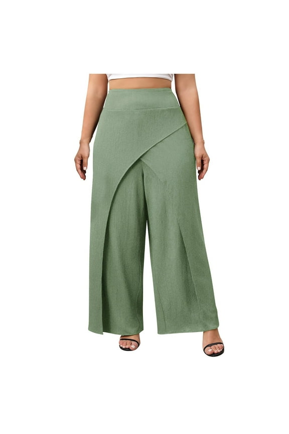 Pants for Women, Wrap Front Wide Leg Pants for Women Dressy Casual High Waisted Business Work Suit Pants Trousers