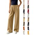 thumbnail image 1 of Pants for Women Zaewscy Women's Fashion Solid Color Elastic Waist Pocket Ruched Straight Leg Long Pants Khaki L, 1 of 7