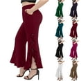 thumbnail image 1 of Pants for Women with Pockets Ladies' Gothic Court Dressy Long Pants Slim Solid Color Side Slit Elastic Waist Lace-up Swing Trousers for Party Green L, 1 of 10