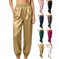 thumbnail image 1 of Pants for Women with Pockets Ladies Satin High Waisted Sleepwear Pajama Ankle Elastic Cuffs Pants, 1 of 8