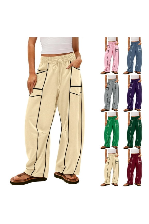 Pants for Women with Pockets Plus Size Women'S Solid Color Baggy Wide-Leg Pants Casual Elastic-Waistband Pocket Pants Mint Green XXL