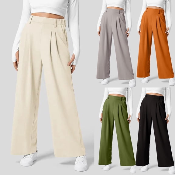 Pants for Women with Pockets Regular Business Trousers Office Dress High Waisted Ladies Casual Slacks