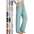 thumbnail image 1 of Pants for Women with Side Pockets 100% Cotton Loose Casual Drawstring Yoga Pants, 1 of 7