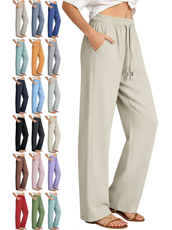 Pants for Women with Side Pockets 100% Cotton Loose Casual Drawstring Yoga Pants