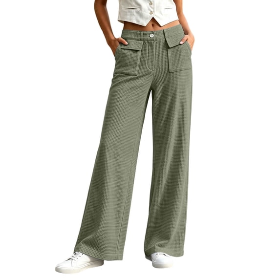 Pants for Womens High Waisted Straight Leg Pants Button Casual Relaxed Fit Fall Winter Trousers with Pockets