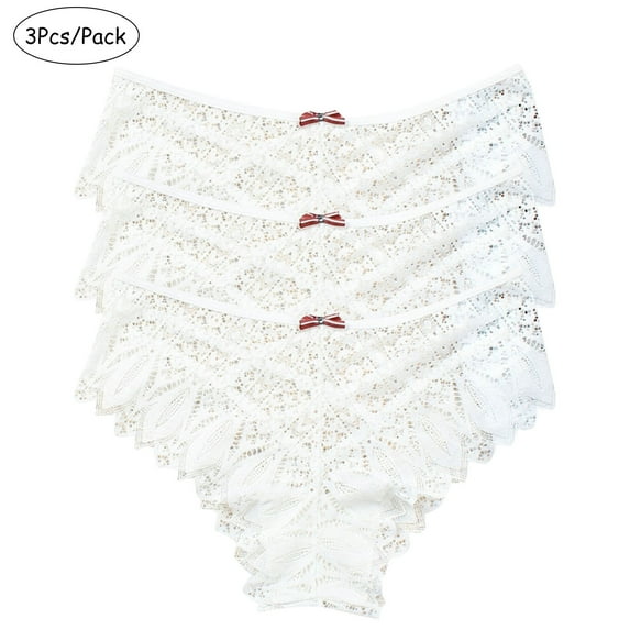 Panty Sets Pack of 3, Ladies 3Pcs Floral Lace Briefs Panties Plus Size Underwear Breathable Comfortable Bottoms (X-Large, White)