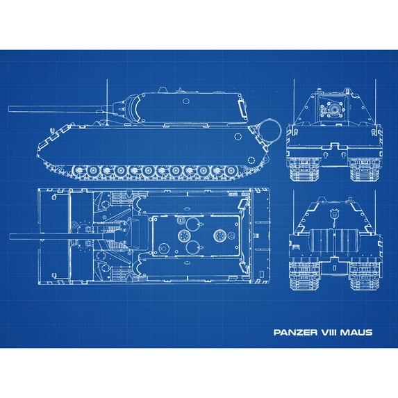 Panzer VIII Maus Super-Heavy Tank Blueprint Plan Extra Large XL Wall Art Poster Print