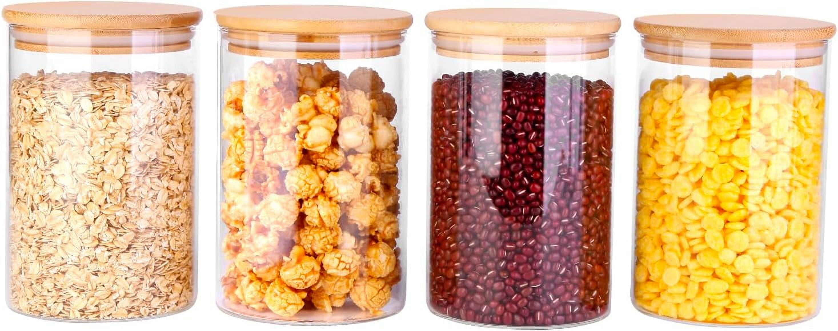 Panzexin Glass Food Jars with Lids,37oz Glass Storage Containers with Airtight Bamboo Lids,Round Glass Canister Set of 4, Pantry Organizers and Storage for Cookie Flour Oat Pasta Tea Coffee Bean
