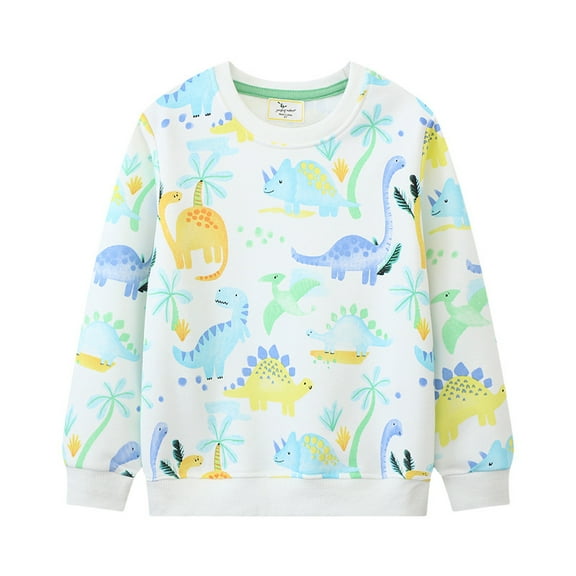 Paokuoon 1-8 Y Baby Boys Sweatshirt Toddler Spring Fall Long Sleeve Bottoming Shirt Cartoon Dinosaur Sweaters for Kids