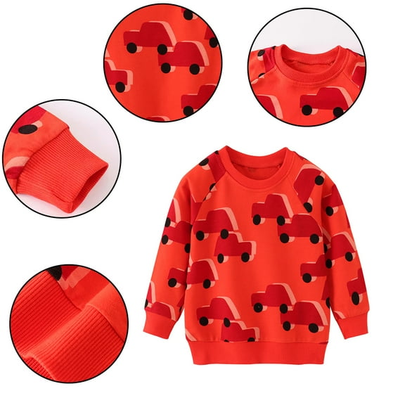 Paokuoon Baby Crewneck Sweaters Fall Winter Cotton Sweatshirts 1-8 Y Car Prints Sweatshirts for Kids Toddler