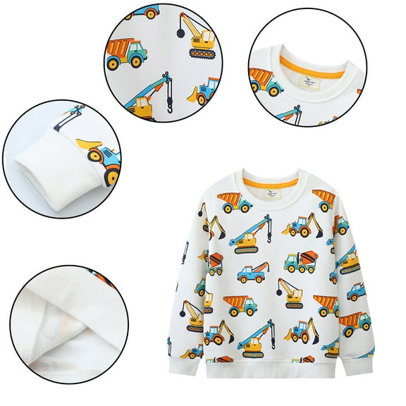 Paokuoon Baby Toddler Fall Sweaters for Kids Car Prints Sweatshirts 1-8 Y White Pullover T-Shirt