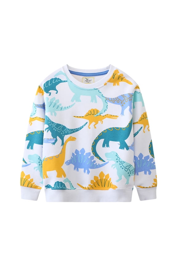 Boys Sweatshirt Toddler Kids Long Sleeved Sweatsuit Pullover Dinosaur Design Crew Neck for 2-7 Years