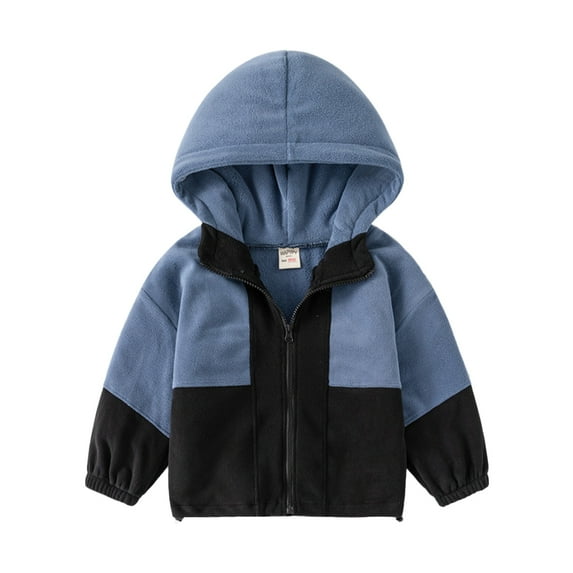 Paokuoon Kids Boys Hooded Jackets Coat Toddler Outerwear Fleece Warm Zip-Up Thickened Colorblocking for 2-7 Years