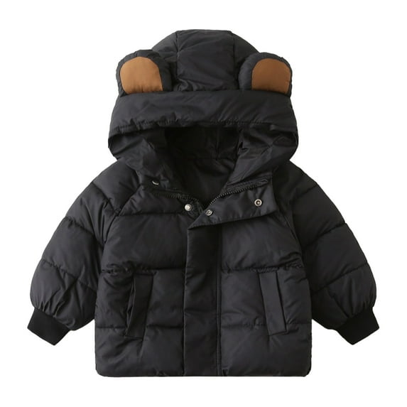 Paokuoon Kids Boys Winter Coat Hooded Cotton for Toddler 2-7Y Thickened Solid Color Outerwear