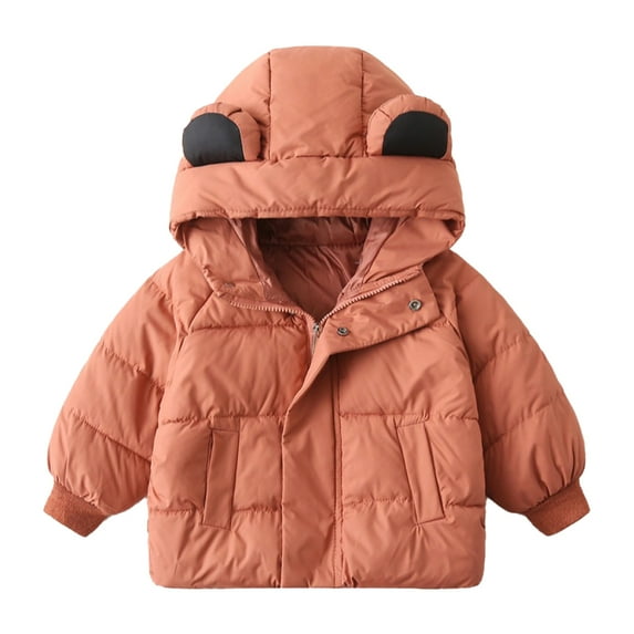 Paokuoon Kids Boys Winter Coat Hooded Cotton for Toddler 2-7Y Thickened Solid Color Outerwear
