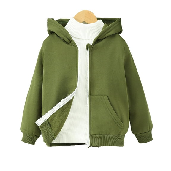 Paokuoon Kids Jackets 4-8 Years Boys Girls Solid Color Fleece Hooded Zipper Coat for Fall Winter