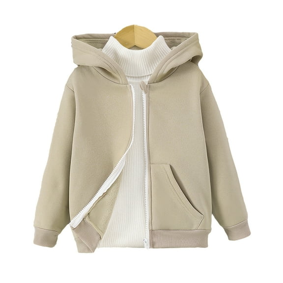 Paokuoon Kids Jackets 4-8 Years Boys Girls Solid Color Fleece Hooded Zipper Coat for Fall Winter