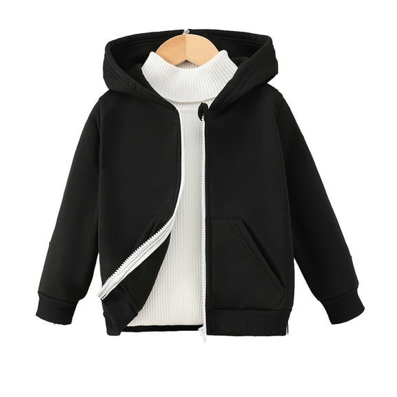 Paokuoon Kids Jackets 4-8 Years Boys Girls Solid Color Fleece Hooded Zipper Coat for Fall Winter