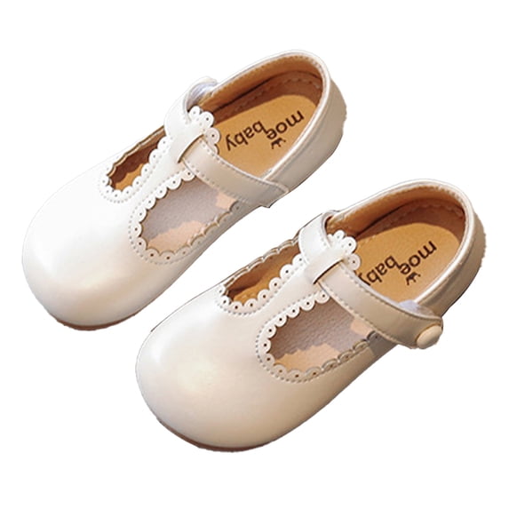 Paokuoon Little Big Girls Dress Shoes Flower Girls Spring Fall Rubber Flats for Toddler Kids Girls Round Head Leather Shoes