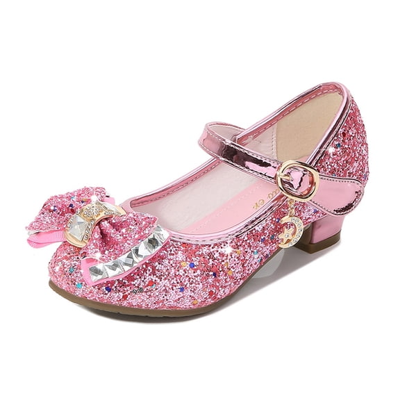 Paokuoon Little Girls Bowknot Dress Shoes Sequins Princess Heels Shoes Party Wedding Flower Girls Flats Shoes for Kids Toddler
