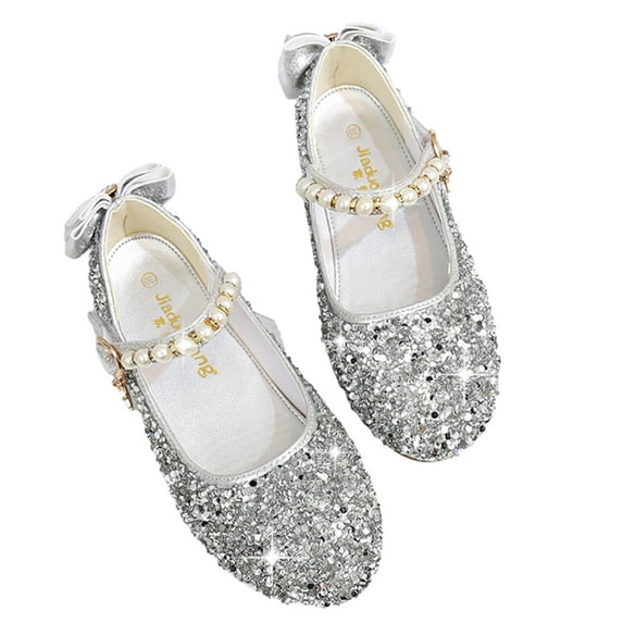 Paokuoon Little Kids Girls Flat Leather Shoes Toddler Casual Fall Winter Princess Shoes Kids Bow Princess Crystal Flat Shoes