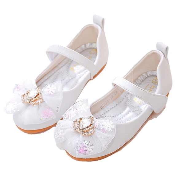 Paokuoon Little Kids Girls Mary Jane Toddler Flats Non Slip Shoes with Bownot Princess Wedding Dress Shoes