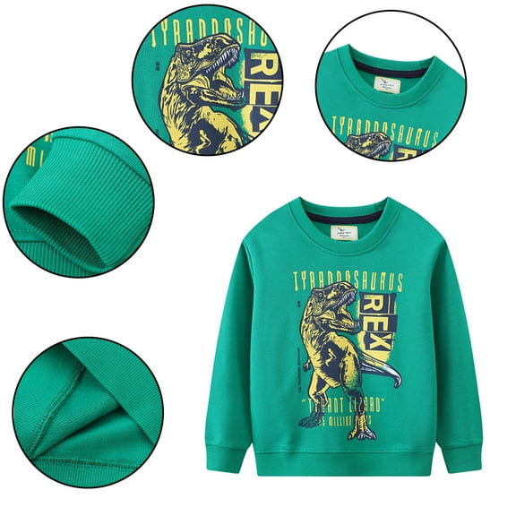 Paokuoon Toddler Baby Comfort Sweaters Green Dinosaur Patterns Sweatshirts 1-8 Y Long SleeveT-Shirt for Kids