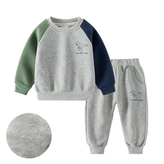 Paokuoon Toddler Boys 2 Piece Tracksuit Outfit Long Sleeve Dinosaur Print Sweatshirt Tops Jogger Pants Sweatsuit Outfits for 2-7 Years
