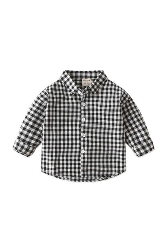 Toddler Boys Dress Shirt Tops Long Sleeve Plaid Shirt Lapel Blouse Casual Dress Shirt for Kids 2-7 Years