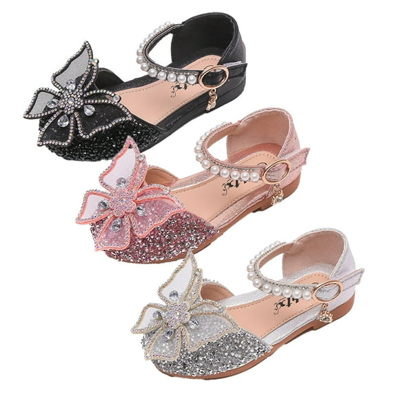 Paokuoon Toddler Girls Dress Shoes Mary Jane Shoes Bow Wedding Party Heel Princess Shoes for Kids
