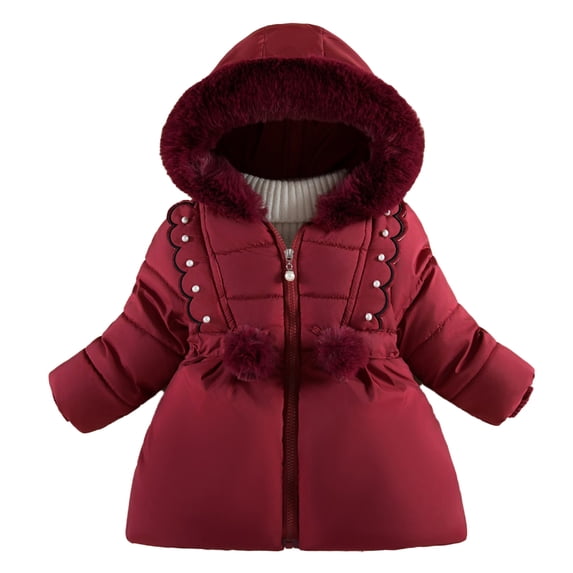 Paokuoon Toddler Girls Jacket Winter for 1-5 Years Medium-Length Thick Padded with Hood Zipper Windproof Outfit