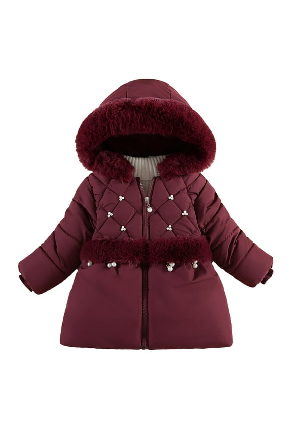 Toddler Girls Jacket Winter for 1-5T Hooded Thickened Parka with Warm Cotton Padding