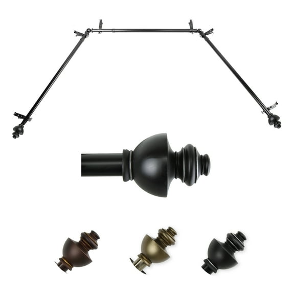 Paola 13/16" Bay Window curtain rod 20"-36", 38"-72" - Black