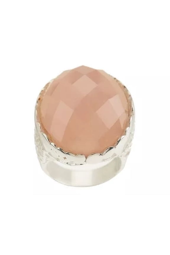 Sterling Silver Oval Faceted Rose Quartz Bubble Ring, Size 10