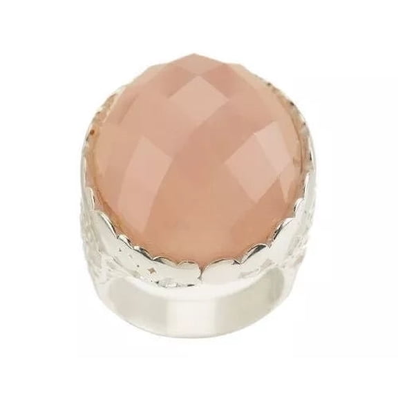 Paola Valentini Sterling Silver Oval Faceted Rose Quartz Bubble Ring, Size 10