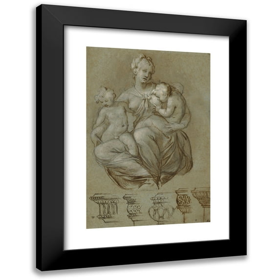 Paolo Farinati 17x24 Black Modern Framed Museum Art Print Titled - Charity and Studies of Entablatures (1580)