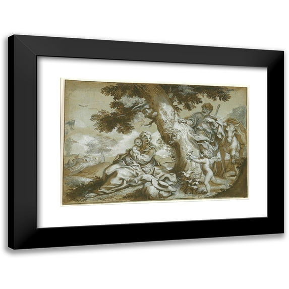Paolo Gerolamo Piola 14x11 Black Modern Framed Museum Art Print Titled - The Rest on the Flight into Egypt (From 1690 Until 1694)