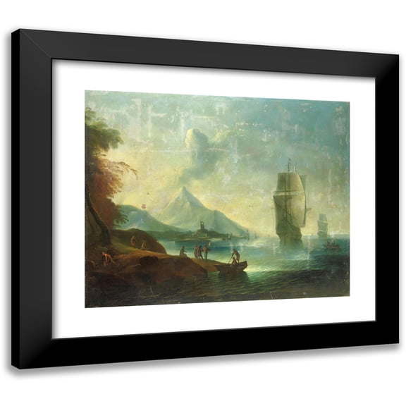 Paolo Maria Antoniani 17x15 Black Modern Framed Museum Art Print Titled - Navy with Figures and Sailing Ships