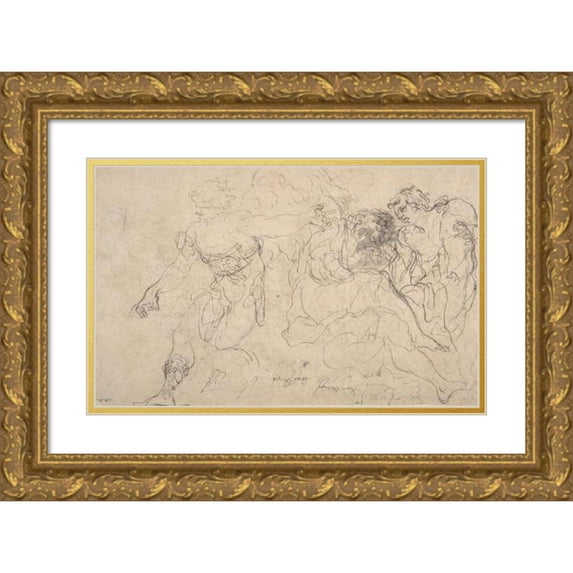 Paolo Pagani 18x13 Gold Ornate Wood Frame and Double Matted Museum Art Print Titled - Three Ancient Soldiers (1690-1700)