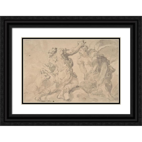 Paolo Pagani 24x17 Black Ornate Framed Double Matted Museum Art Print Titled: The Discovery of Romulus and Remus (1690-1700)