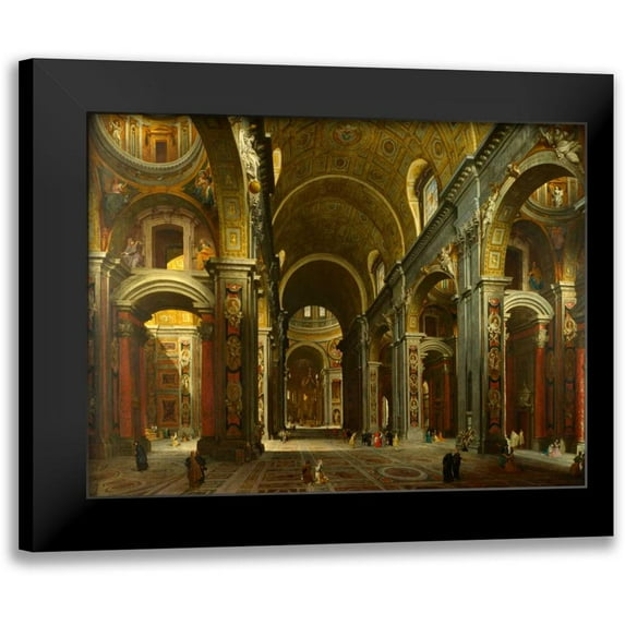 Paolo Panini, Giovanni 14x12 Black Modern Framed Museum Art Print Titled - The interior of St Peters, Rome