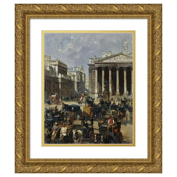 Paolo Sala 20x24 Gold Ornate Framed and Double Matted Museum Art Print Titled - Mansion House and Royal Exchange, London (1899)