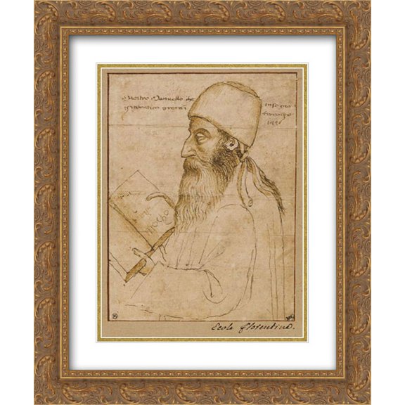 Paolo Uccello 2x Matted 20x24 Gold Ornate Framed Art Print 'Portrait?of?Manuel?Chrysoloras?wearing?a?hat?and?holding?a?book'