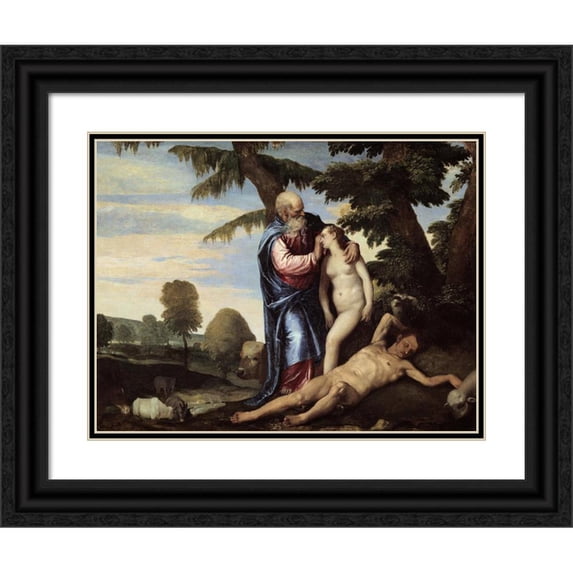 Paolo Veronese 14x12 Black Ornate Wood Framed Double Matted Museum Art Print Titled: The Creation of Eve (1570)