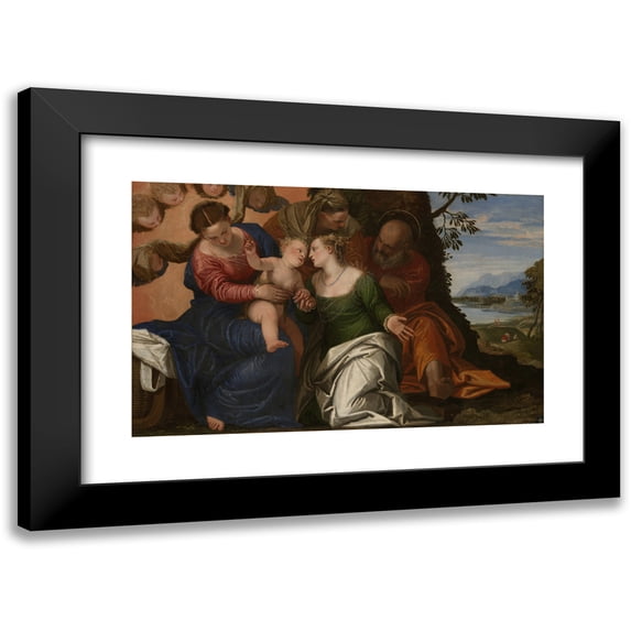 Paolo Veronese 24x16 Black Modern Framed Museum Art Print Titled - The Mystic Marriage of Saint Catherine Of Alexandria (ca. 1547-50)