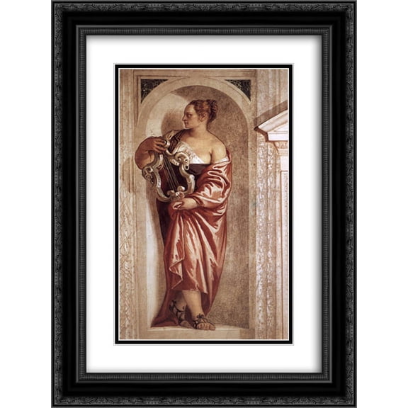 Paolo Veronese 2x Matted 18x24 Black Ornate Framed Art Print 'Muse with Lyre'