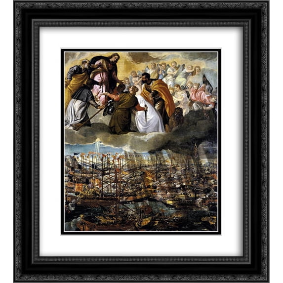 Paolo Veronese 2x Matted 20x24 Black Ornate Framed Art Print 'Battle of Lepanto'