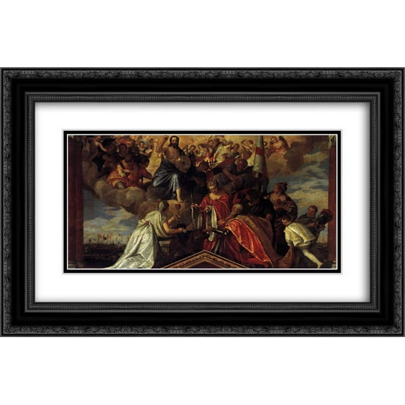 Paolo Veronese 2x Matted 24x16 Black Ornate Framed Art Print 'Votive Portrait of Doge Sebastiano Venier'