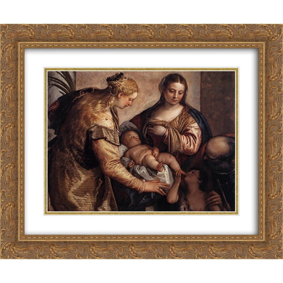 Paolo Veronese 2x Matted 24x20 Gold Ornate Framed Art Print 'Holy Family with St Barbara and the Infant St John'